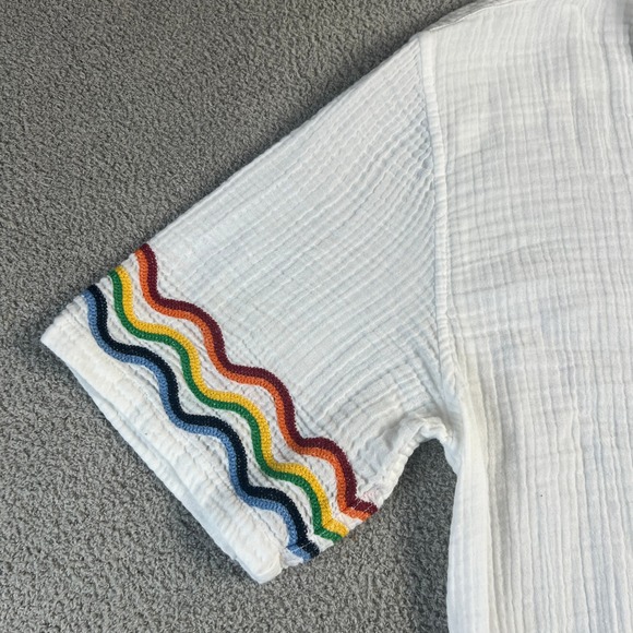 Abercrombie Fitch Trevor Project Mens XLT White Woven S/S ButtonUp Shirt Rainbow - Picture 6 of 13